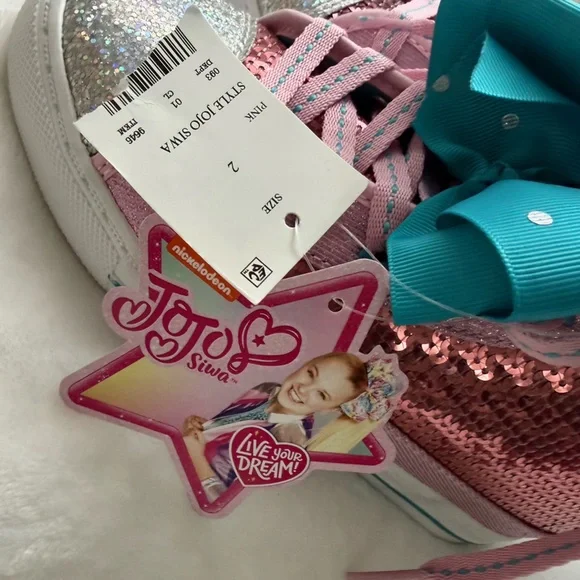 Nickelodeon Pink Glitter Kids Sneakers with Blue Bow - Picture 10 of 11